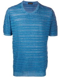 T-shirt à col rond en tricot bleu Roberto Collina
