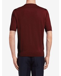 T-shirt à col rond en tricot bordeaux Prada