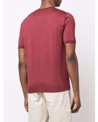 T-shirt à col rond en tricot bordeaux Corneliani