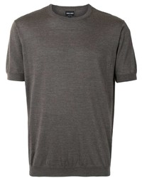 T-shirt à col rond en tricot gris foncé Giorgio Armani