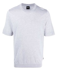 T-shirt à col rond en tricot gris BOSS