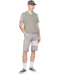 T-shirt à col rond en tricot gris Thom Browne