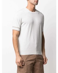 T-shirt à col rond en tricot gris Brunello Cucinelli