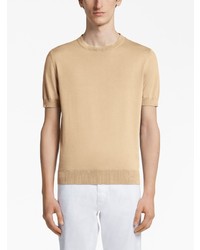 T-shirt à col rond en tricot marron clair Zegna