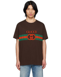 T-shirt à col rond en tricot marron foncé Gucci