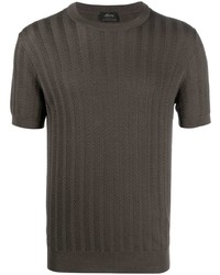 T-shirt à col rond en tricot marron Brioni