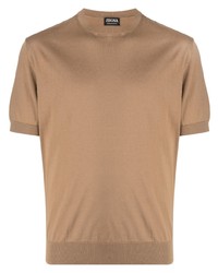 T-shirt à col rond en tricot marron Zegna