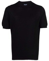 T-shirt à col rond en tricot noir Drumohr