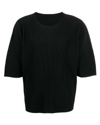 T-shirt à col rond en tricot noir Homme Plissé Issey Miyake