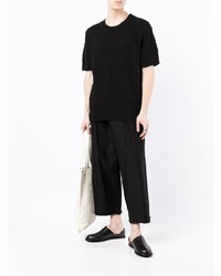 T-shirt à col rond en tricot noir Yohji Yamamoto