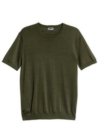 T-shirt à col rond en tricot olive