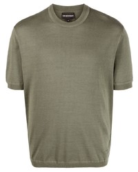 T-shirt à col rond en tricot olive Emporio Armani
