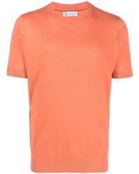 T-shirt à col rond en tricot orange Brunello Cucinelli