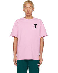 T-shirt à col rond en tricot rose AMI Alexandre Mattiussi
