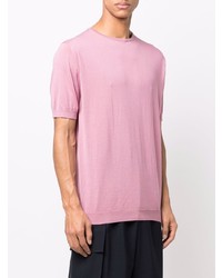 T-shirt à col rond en tricot rose John Smedley