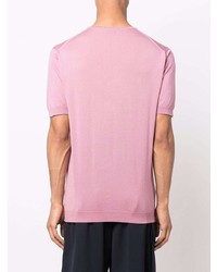 T-shirt à col rond en tricot rose John Smedley