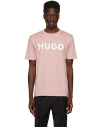 T-shirt à col rond en tricot rose Hugo