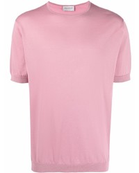 T-shirt à col rond en tricot rose John Smedley