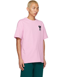 T-shirt à col rond en tricot rose AMI Alexandre Mattiussi