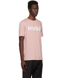 T-shirt à col rond en tricot rose Hugo