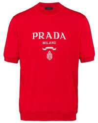 T-shirt à col rond en tricot rouge Prada