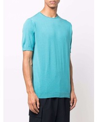 T-shirt à col rond en tricot turquoise John Smedley