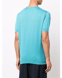 T-shirt à col rond en tricot turquoise John Smedley