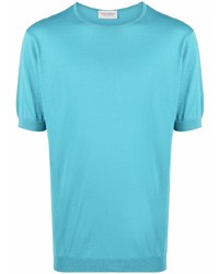 T-shirt à col rond en tricot turquoise John Smedley