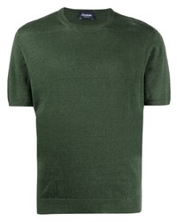 T-shirt à col rond en tricot vert foncé Drumohr