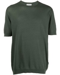 T-shirt à col rond en tricot vert foncé John Smedley