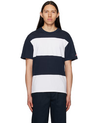 T-shirt à col rond en tulle à rayures horizontales bleu marine Noah