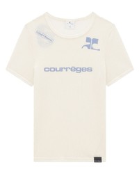 T-shirt à col rond en tulle blanc Courrèges