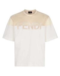 T-shirt à col rond en tulle brodé beige