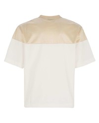 T-shirt à col rond en tulle brodé beige Fendi