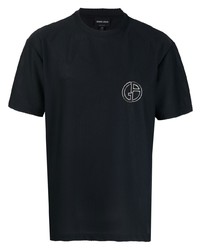 T-shirt à col rond en tulle brodé bleu marine Giorgio Armani