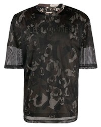 T-shirt à col rond en tulle camouflage noir