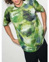 T-shirt à col rond en tulle camouflage vert Off-White