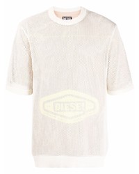 T-shirt à col rond en tulle imprimé beige Diesel