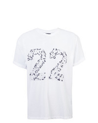 T-shirt à col rond en tulle imprimé blanc et noir