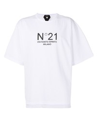 T-shirt à col rond en tulle imprimé blanc et noir N°21