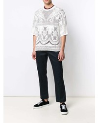 T-shirt à col rond en tulle imprimé blanc Dolce & Gabbana