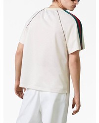 T-shirt à col rond en tulle imprimé blanc Gucci