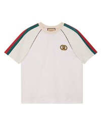 T-shirt à col rond en tulle imprimé blanc Gucci
