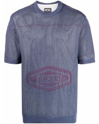 T-shirt à col rond en tulle imprimé bleu marine Diesel