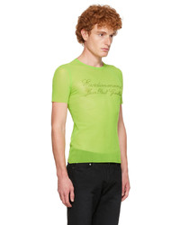 T-shirt à col rond en tulle imprimé chartreuse Jean Paul Gaultier