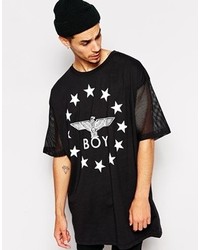 T-shirt à col rond en tulle imprimé noir et blanc Boy London