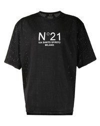 T-shirt à col rond en tulle imprimé noir et blanc N°21