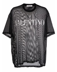 T-shirt à col rond en tulle imprimé noir et blanc Valentino