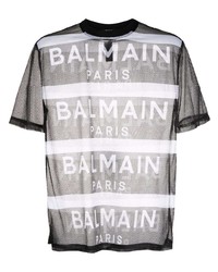 T-shirt à col rond en tulle imprimé noir Balmain