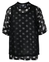 T-shirt à col rond en tulle imprimé noir Dolce & Gabbana